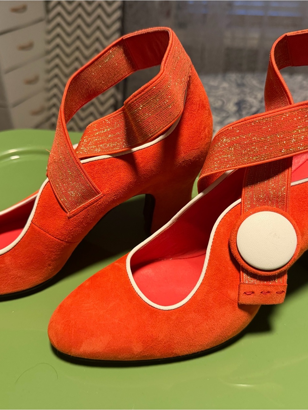 Pas De Rouge Orange Suede Mary Jane Heels